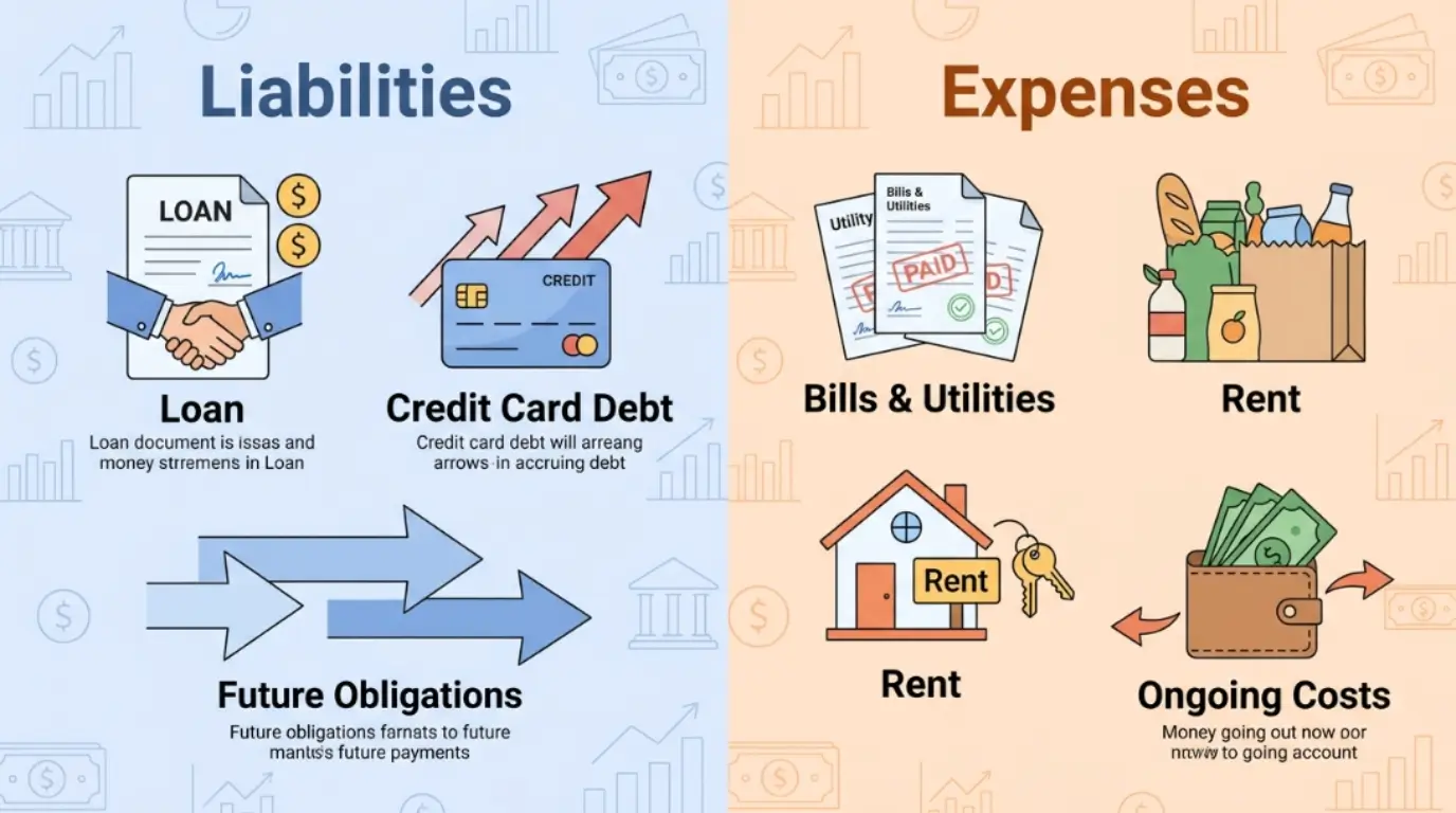 difference between liabilities and expenses