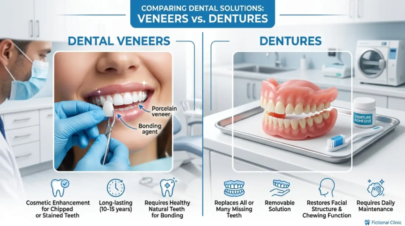 difference between veneers and dentures